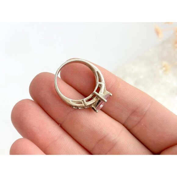 Pink Topaz Multi CZ Gemstone Ornate Shank 925 Sterling SilverVintage Ring - sz 6 - Picture 8 of 12